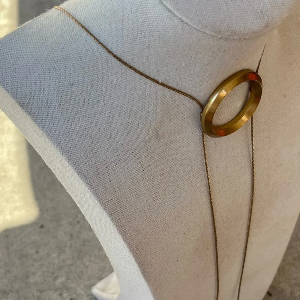Vintage Madewell Long necklace sautoir, gold tone adjustable pendant Round Ring - Picture 14 of 14